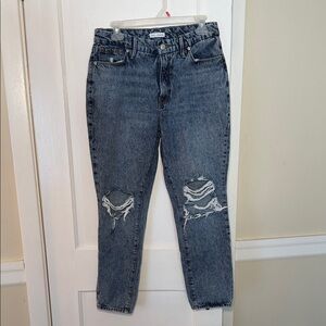 Good American Blue Distressed Straight Leg Jeans